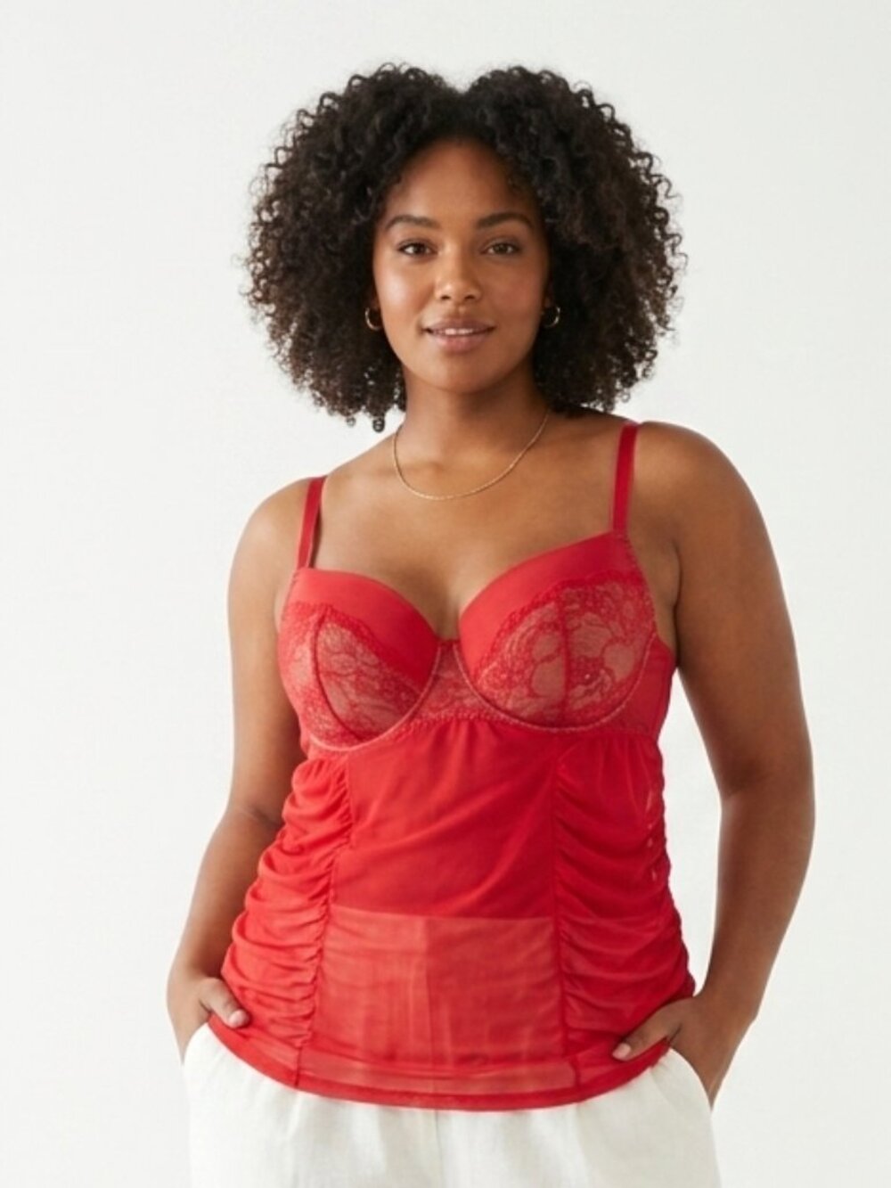 Tank Red Mesh Lace Padded Underwire Y2K Festival Silk Sheer 22/24